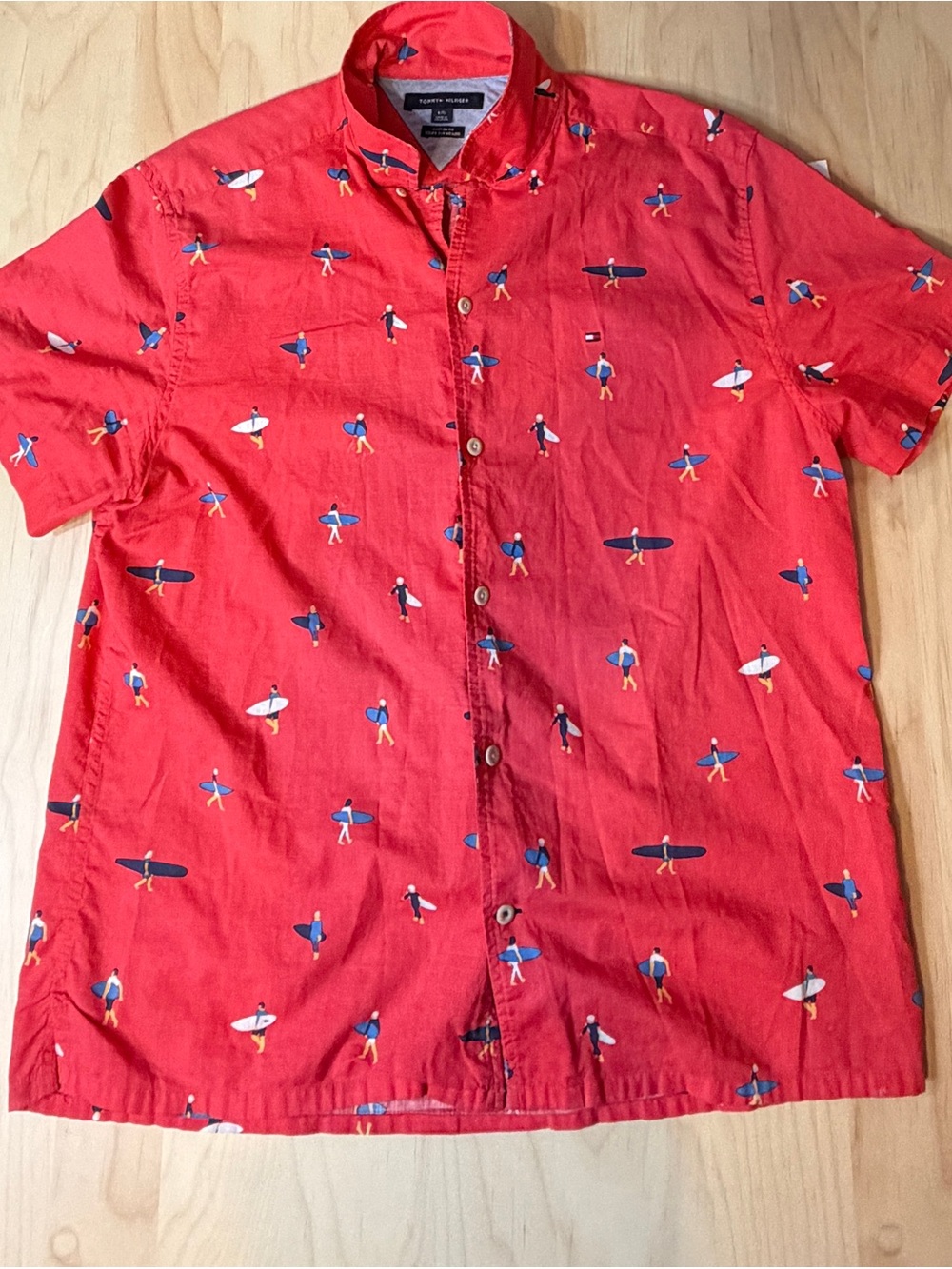 Tommy Hilfiger Red Short-Sleeve Surf Print Button-Down Shirt - Picture 1 of 3
